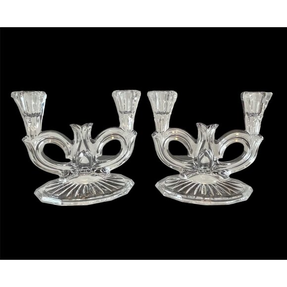 Vintage Lead Crystal Candelabras Set of 2 Taper Candleholders West Germany - Picture 1 of 5